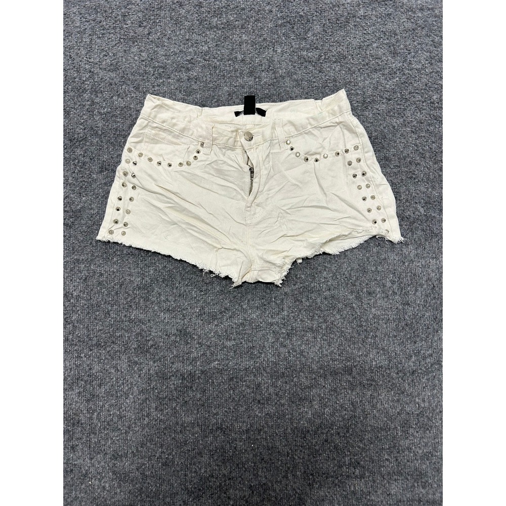 Forever 21 Denim Shorts Womens Size 28 Off White Studded Raw Hem Cotton 80908